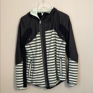 Lululemon Get Up And Glow Hooded Jacket Mint and Black Stripes Size 10